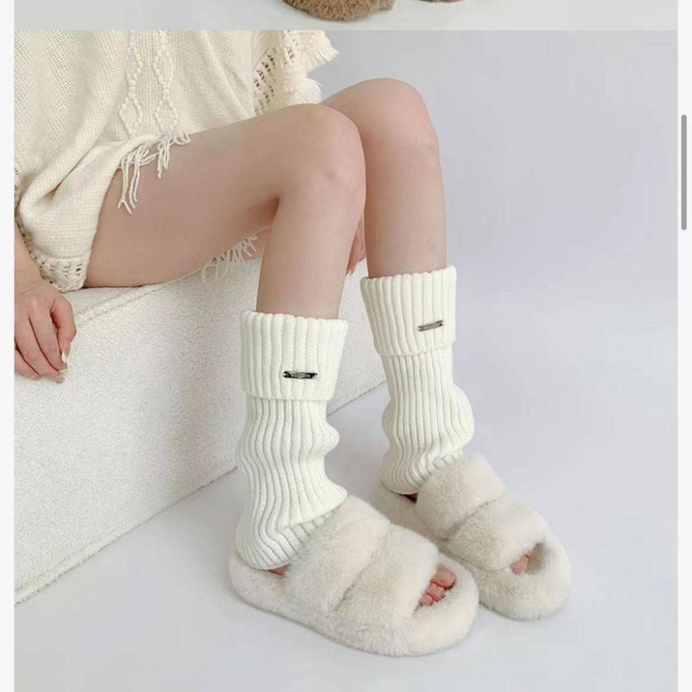針織撞色女襪套 鐵飾襪套 保暖襪套 針織襪套-細節圖3