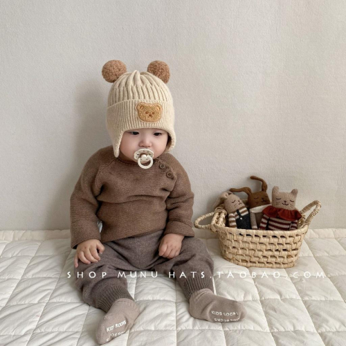 熊熊毛線帽 兒童針織帽 防風護耳帽 寶寶保暖帽