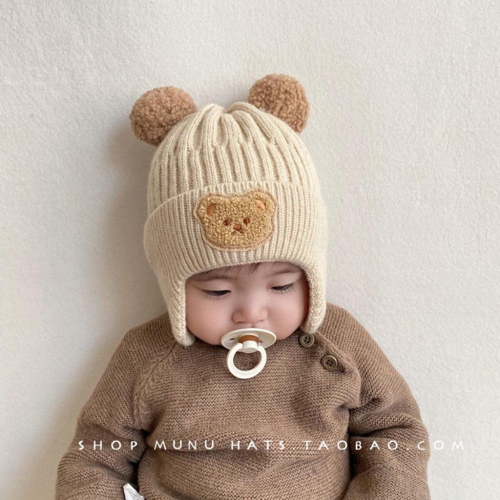 熊熊毛線帽 兒童針織帽 防風護耳帽 寶寶保暖帽-細節圖5