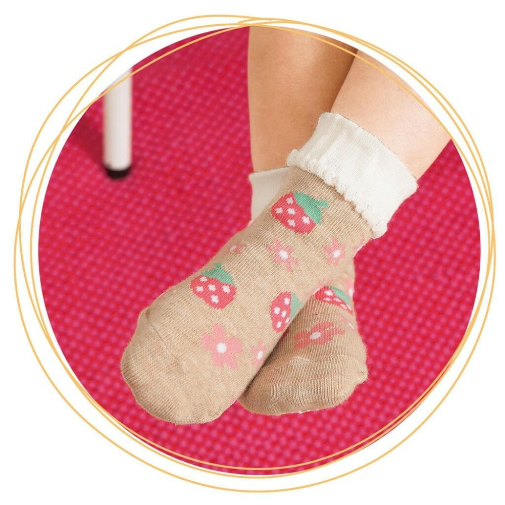 J&S童裝 棉質 女款草莓小花防滑襪-細節圖3