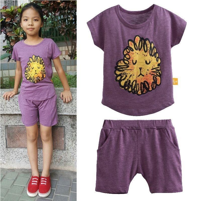 5折出清~台灣現貨 竹節棉印花圖短袖+五分褲套裝-90/100/110/120/130-細節圖2