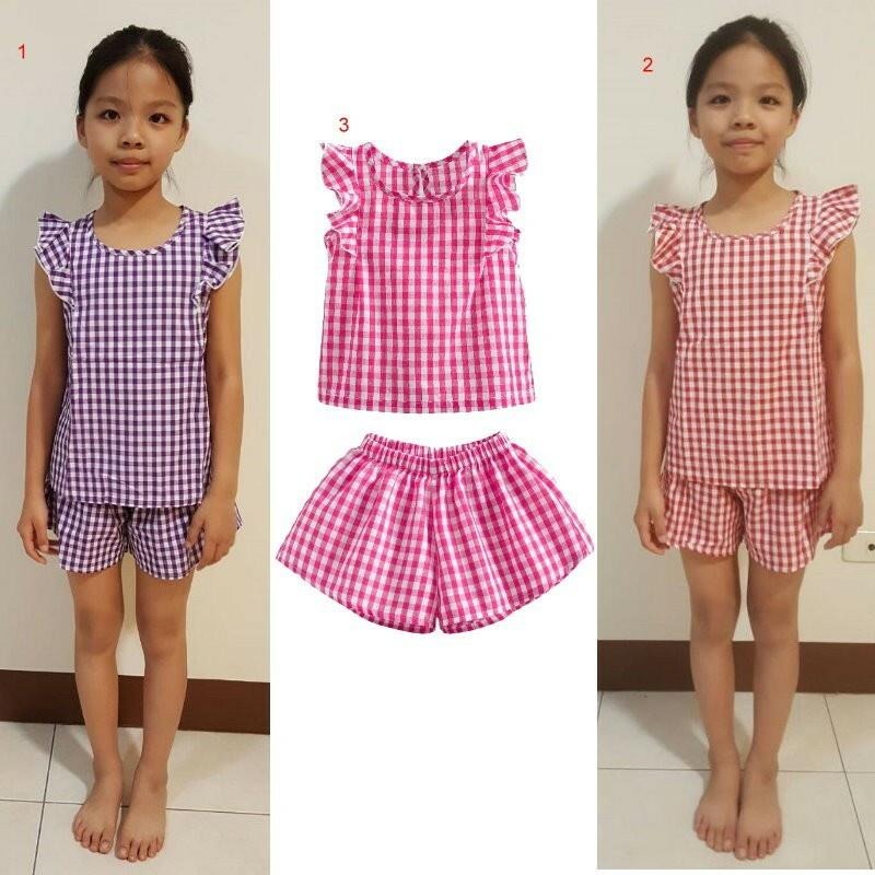 5折出清~台灣現貨 梭織格紋後扣背心+短褲套裝組-86/90/100/110/120/130-細節圖3