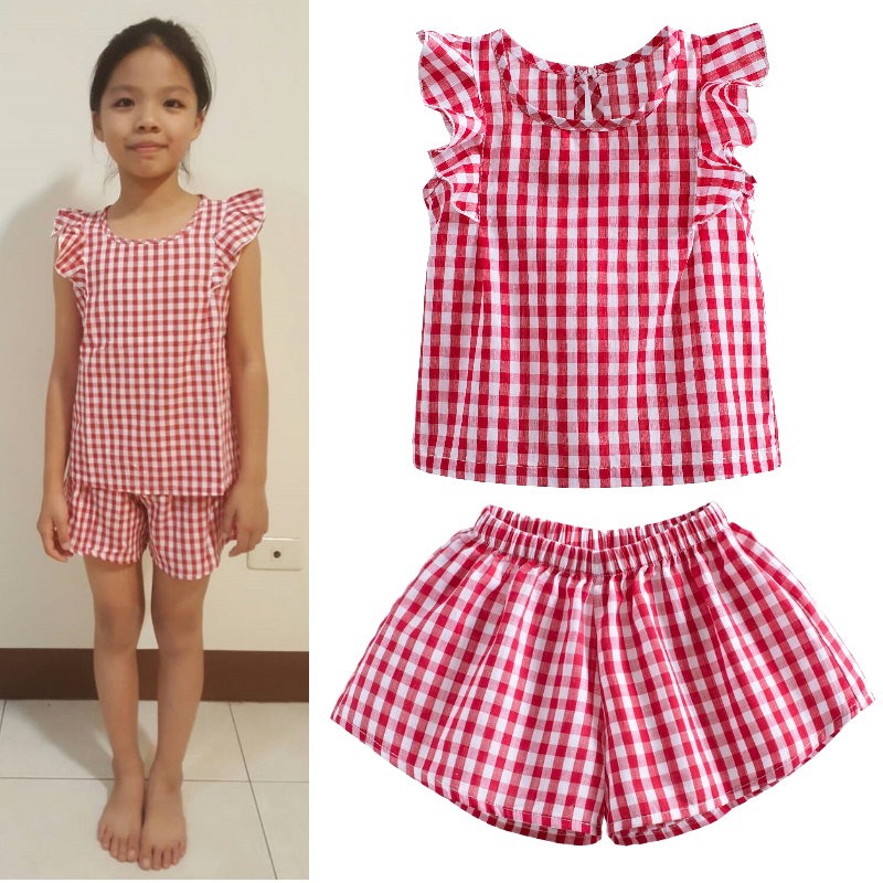 5折出清~台灣現貨 梭織格紋後扣背心+短褲套裝組-86/90/100/110/120/130-規格圖5