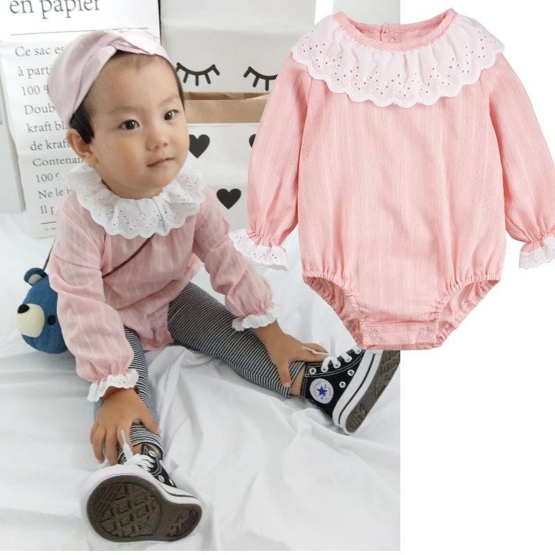 5折出清~台灣現貨 花邊後扣式牛仔包屁衣 長袖包屁衣 肩扣包屁衣EPK包屁衣6m/9m/12m/18m-細節圖3