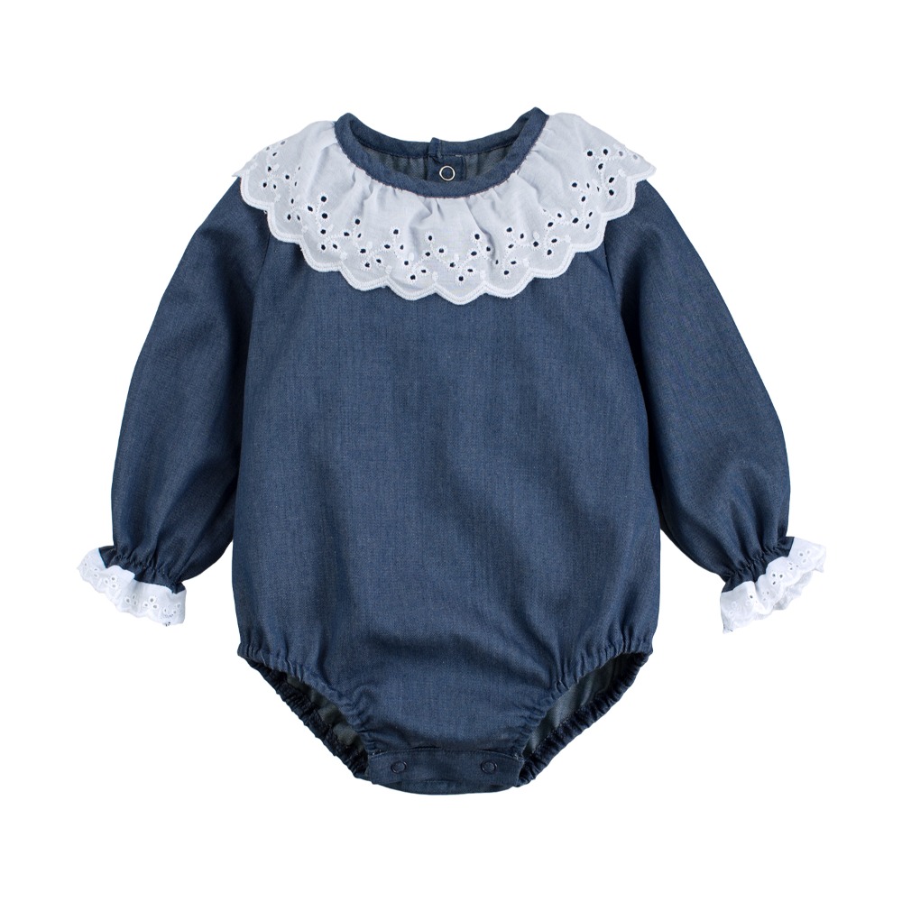 5折出清~台灣現貨 花邊後扣式牛仔包屁衣 長袖包屁衣 肩扣包屁衣EPK包屁衣6m/9m/12m/18m-規格圖4