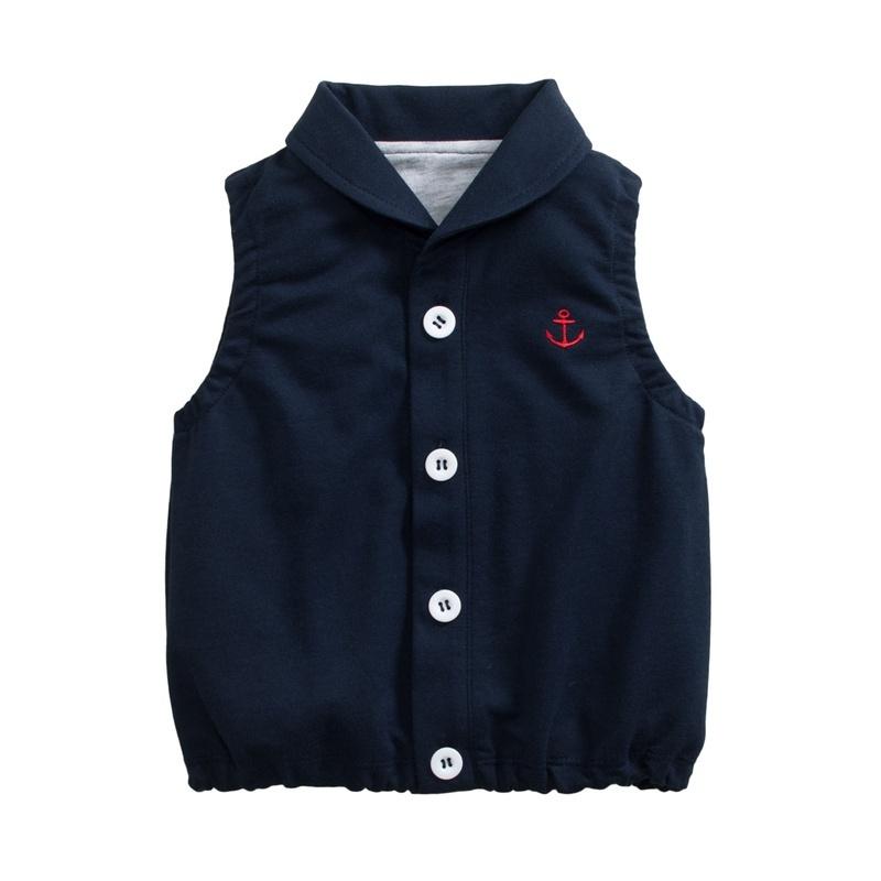 5折出清~台灣現貨 海軍標純棉毛圈有領小背心-86/90/95/100-細節圖6