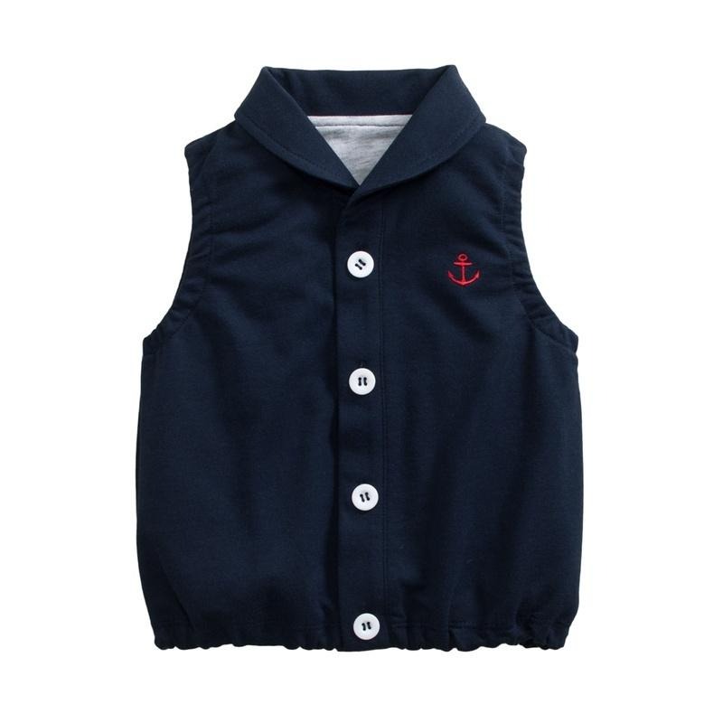 5折出清~台灣現貨 海軍標純棉毛圈有領小背心-86/90/95/100-細節圖6