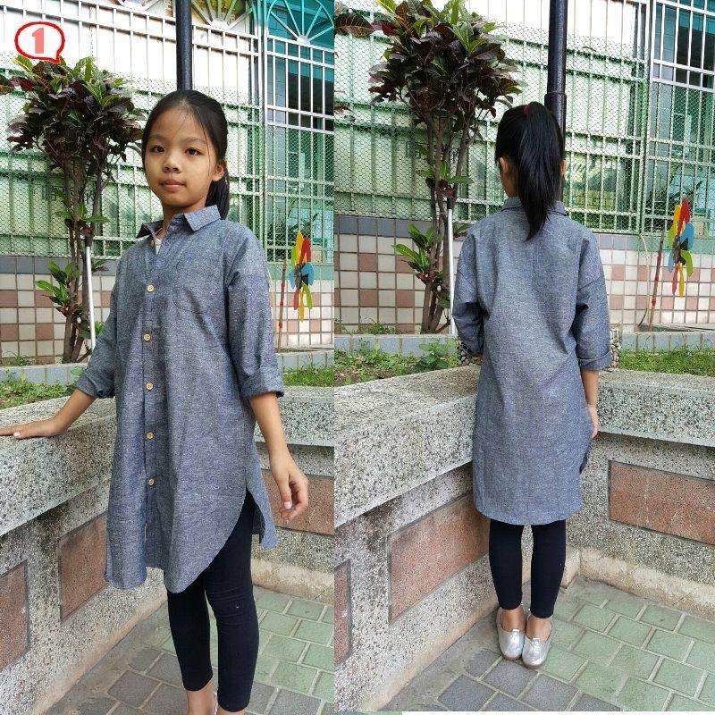 5折出清~高級精梳棉長版襯衫/女童外套/女童上衣/長袖上衣/親子裝/長版上衣-100/110/120/130/140/1-細節圖3