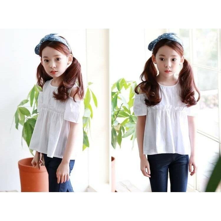 5折出清~台灣現貨 棉麻素色露肩裙式上衣,110/120/130/140/150-細節圖3