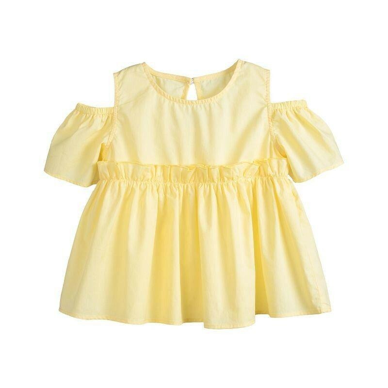 5折出清~台灣現貨 棉麻素色露肩裙式上衣,110/120/130/140/150-細節圖6