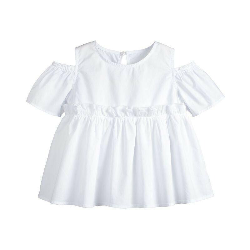 5折出清~台灣現貨 棉麻素色露肩裙式上衣,110/120/130/140/150-細節圖7