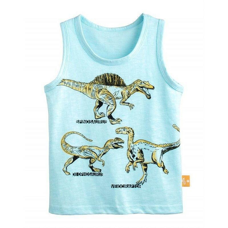5折出清~台灣現貨 純棉童裝 竹節棉恐龍車車背心,110/120/130/140/150-細節圖3