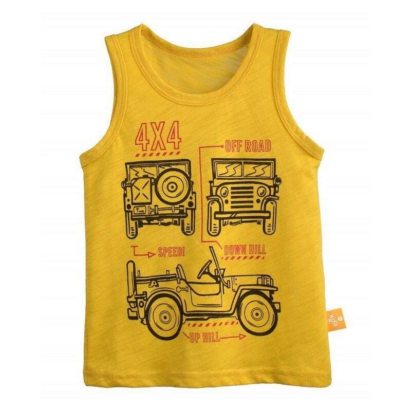 5折出清~台灣現貨 純棉童裝 竹節棉恐龍車車背心,110/120/130/140/150-細節圖4