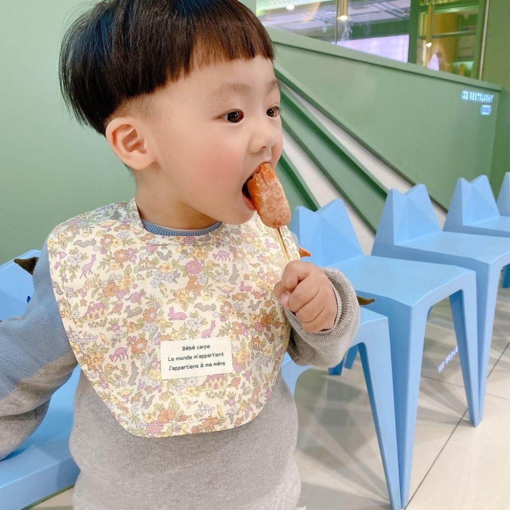 台灣現貨 韓國同款純棉寶寶漂亮圍兜/防水圍兜/口水巾,6款可選-細節圖5
