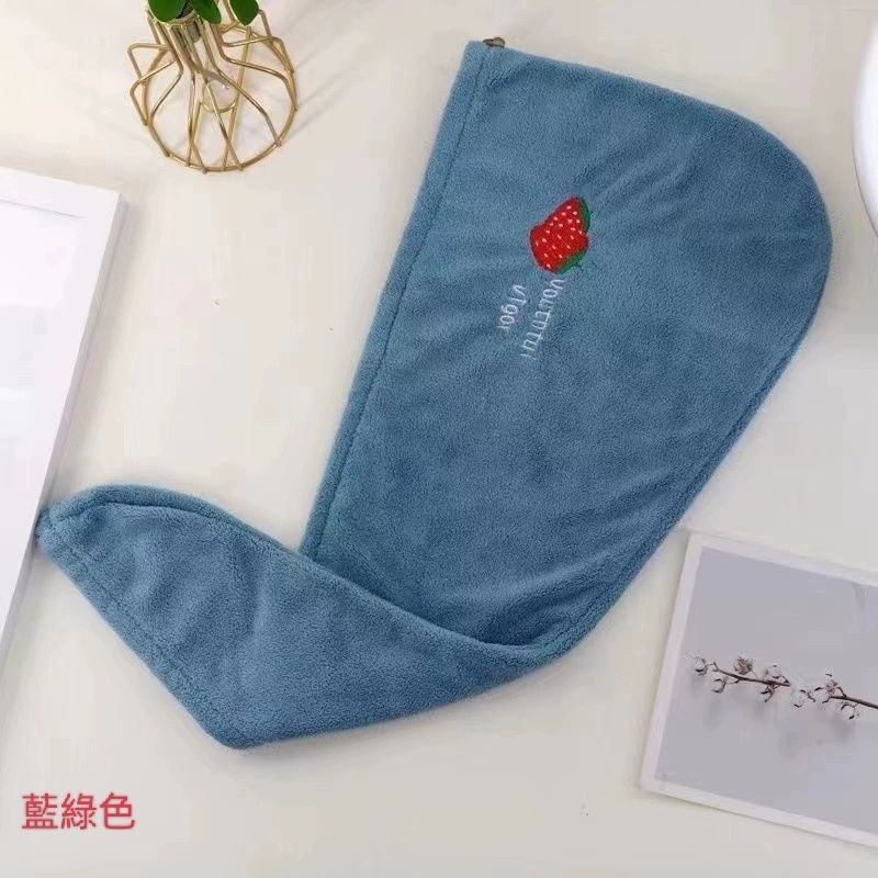 台灣現貨 刺繡小圖雙層珊瑚絨乾髮帽 擦頭巾，5色可選-規格圖8