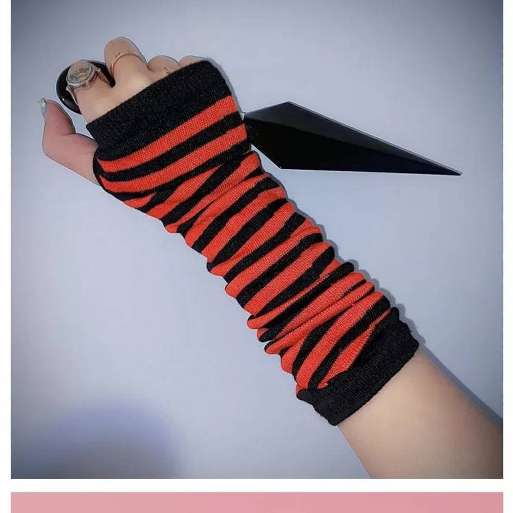 台灣現貨 忍者穿指袖套 條紋袖套 ins長款袖套 cosplay袖套-規格圖5