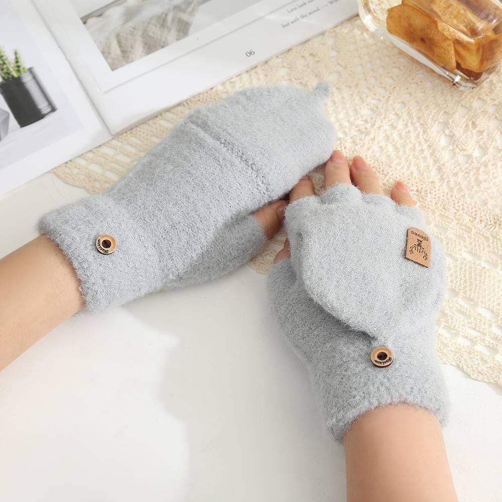 台灣現貨 秋冬百搭女手套 半指手套 翻蓋手套 保暖手套 多色可選-細節圖2