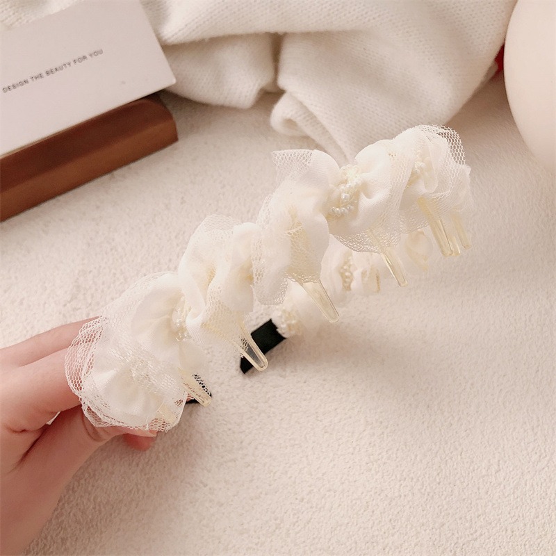 7#白色-小珍珠網紗髮箍