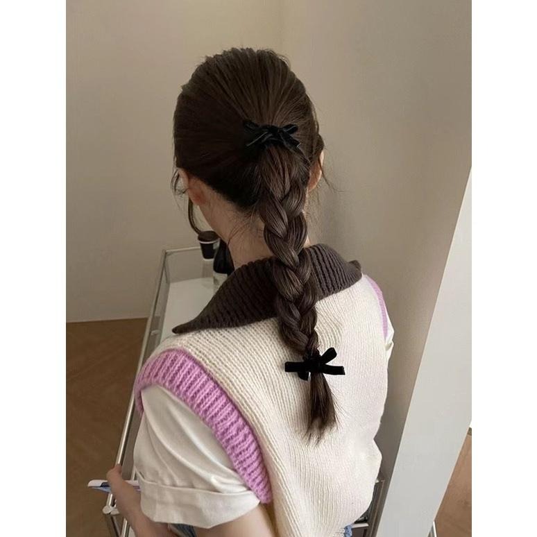 台灣現貨 韓版黑色絲絨蝴蝶結髮夾髮圈-細節圖2