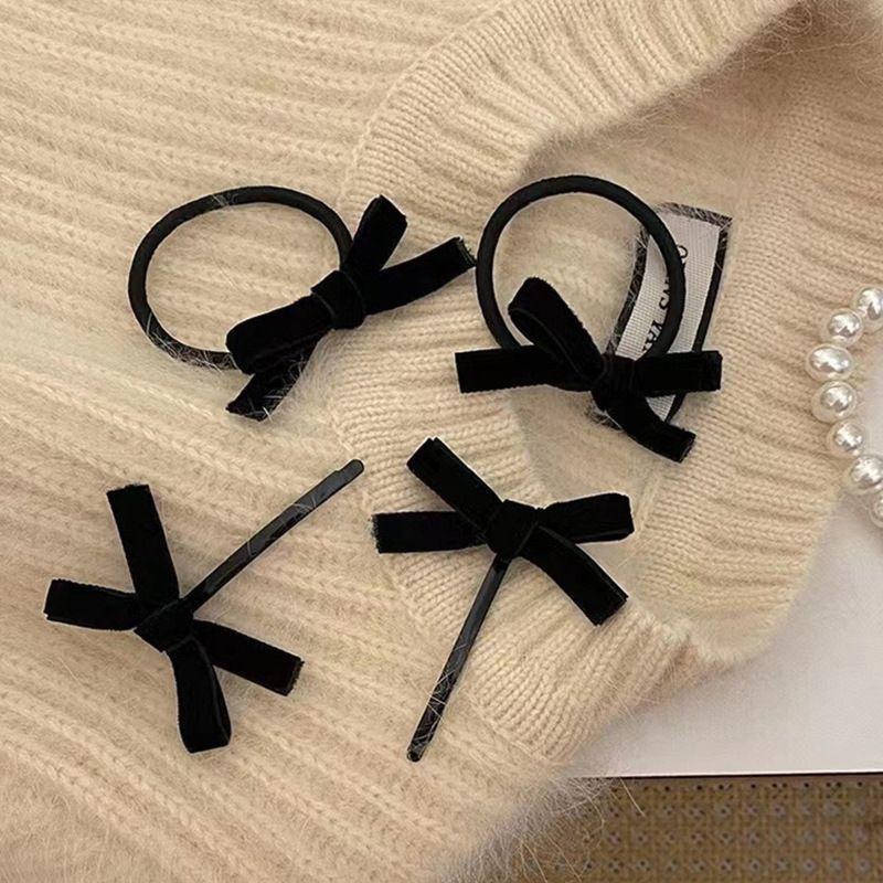 台灣現貨 韓版黑色絲絨蝴蝶結髮夾髮圈-細節圖3