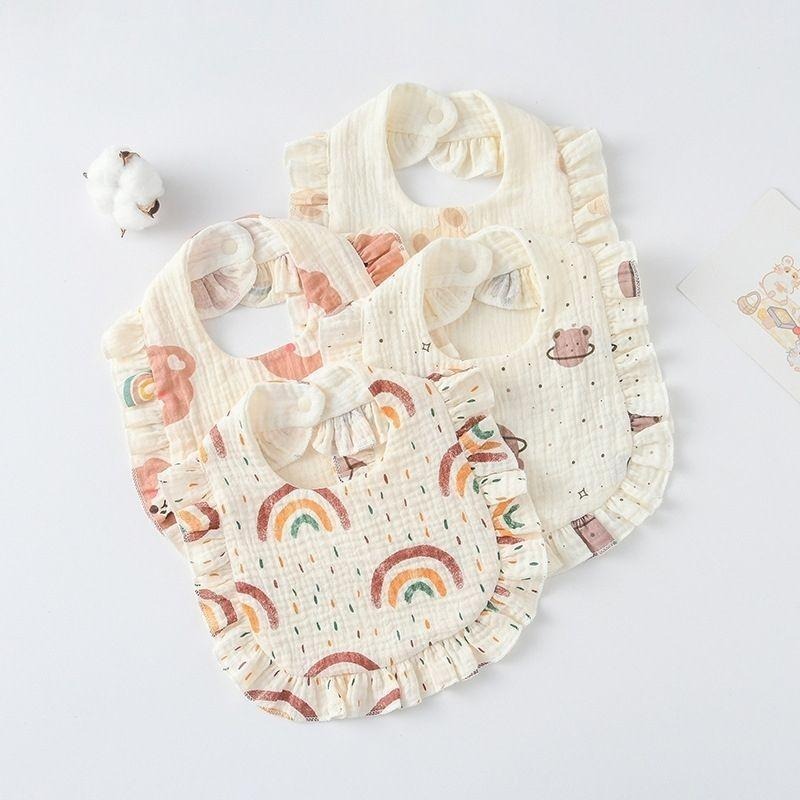 商檢合格 純棉花邊圍兜 ins寶寶口水巾 紗布花邊圍嘴-細節圖2