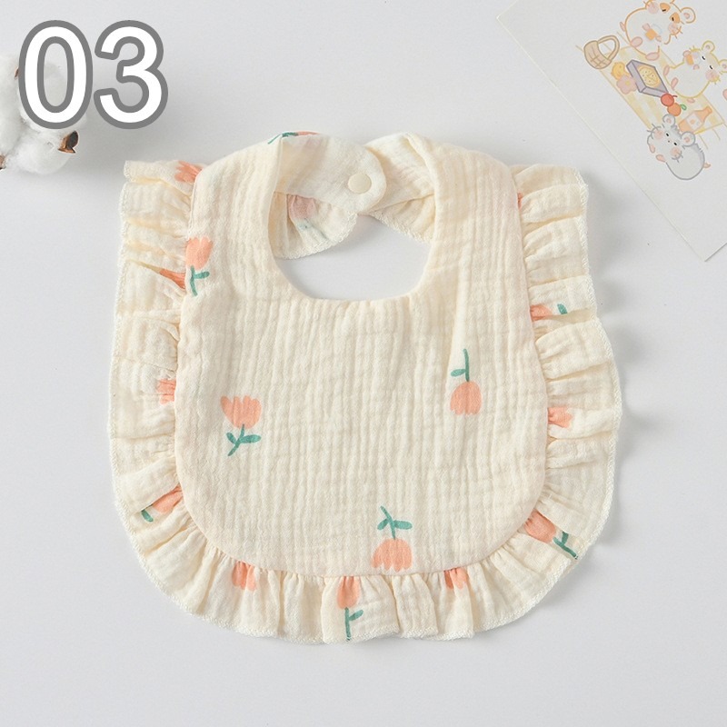 商檢合格 純棉花邊圍兜 ins寶寶口水巾 紗布花邊圍嘴-規格圖7