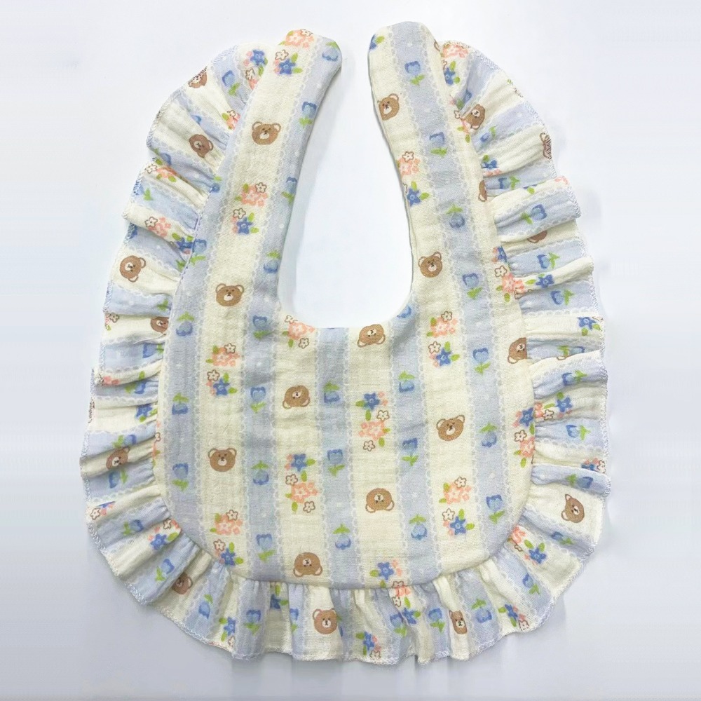 商檢合格 純棉花邊圍兜 ins寶寶口水巾 紗布花邊圍嘴-規格圖7