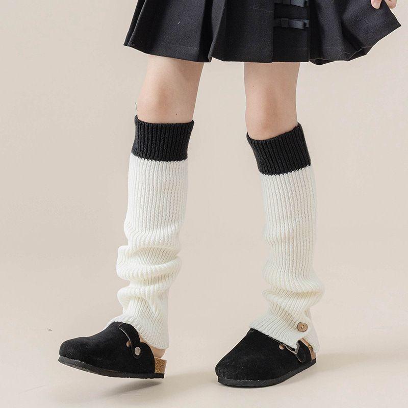 女童鈕扣拚色襪套 女童堆堆襪套 冬季針織襪套 咖啡色系襪套 保暖襪套-細節圖3