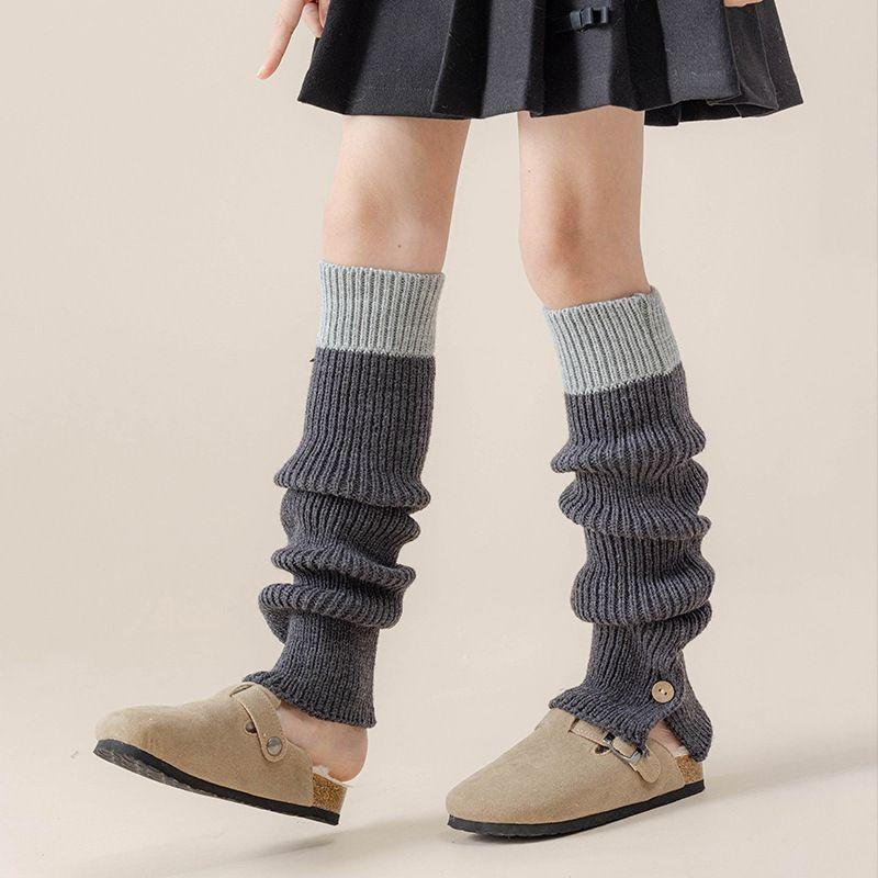 女童鈕扣拚色襪套 女童堆堆襪套 冬季針織襪套 咖啡色系襪套 保暖襪套-細節圖5