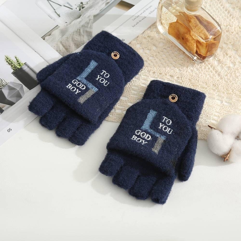 台灣現貨 雙色ㄣ半指手套 翻蓋手套 保暖手套-細節圖2