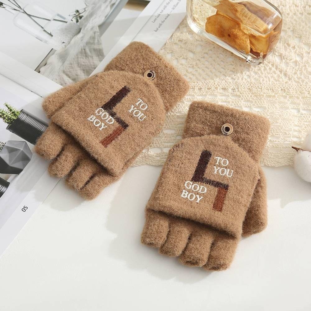 台灣現貨 雙色ㄣ半指手套 翻蓋手套 保暖手套-細節圖4