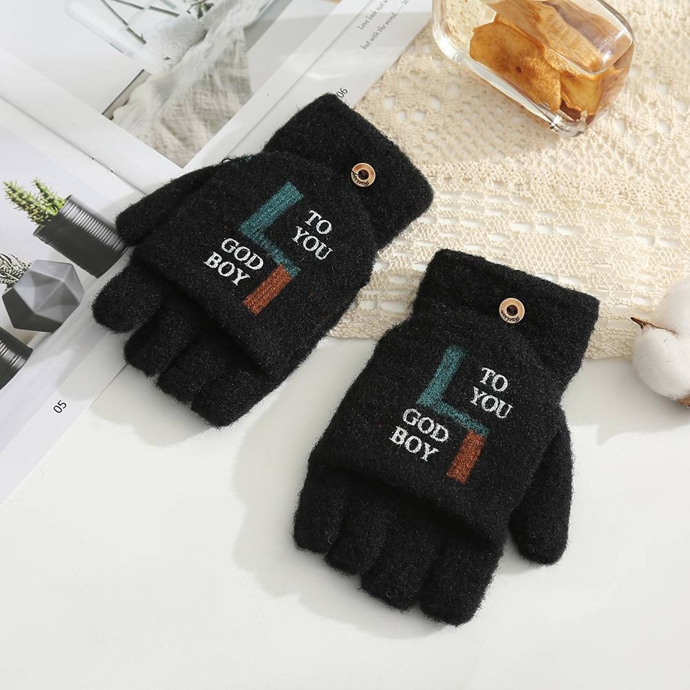 台灣現貨 雙色ㄣ半指手套 翻蓋手套 保暖手套-規格圖6