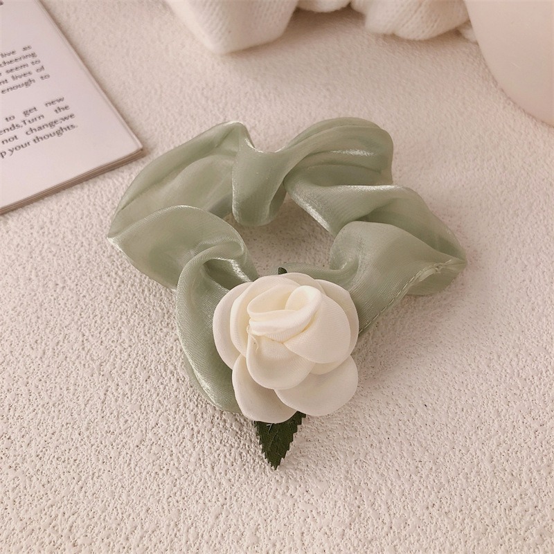 白色山茶花馬尾髮繩 森林系大腸髮圈 法式氣質綁髮髮繩-規格圖5