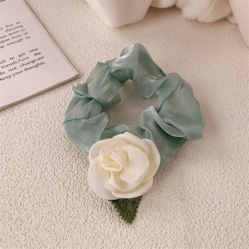 白色山茶花馬尾髮繩 森林系大腸髮圈 法式氣質綁髮髮繩-規格圖5