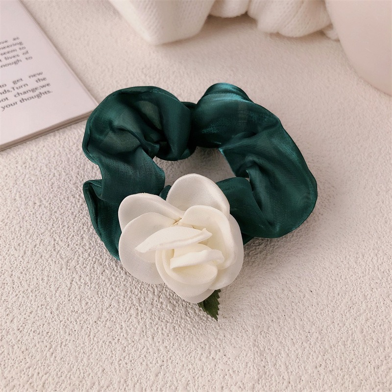 白色山茶花馬尾髮繩 森林系大腸髮圈 法式氣質綁髮髮繩-規格圖5