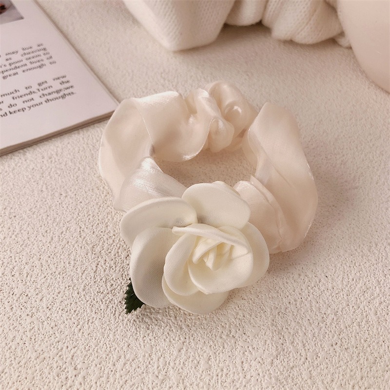 白色山茶花馬尾髮繩 森林系大腸髮圈 法式氣質綁髮髮繩-規格圖5