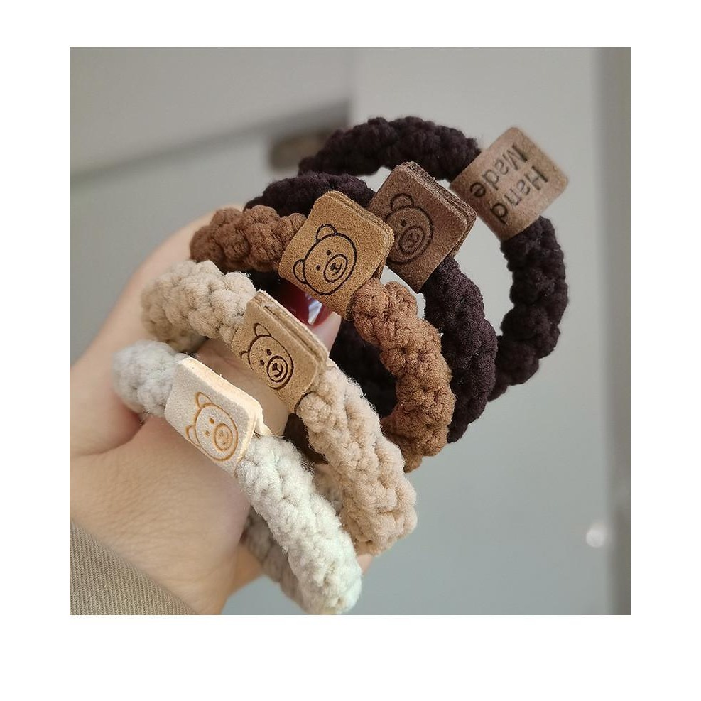 可愛小熊髮圈 加粗款髮圈 編織髮圈 高彈力髮圈 耐拉髮圈-細節圖2