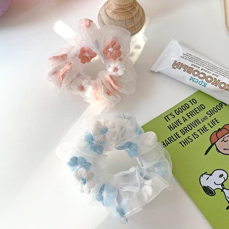 玫瑰花網紗大腸髮圈 蕾絲髮圈 刺繡花髮圈 FA032-細節圖2