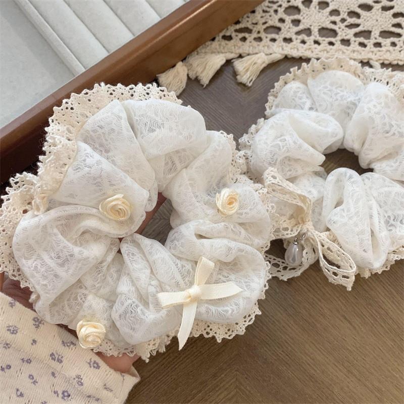 玫瑰花網紗大腸髮圈 蕾絲髮圈 刺繡花髮圈 FA032-細節圖3