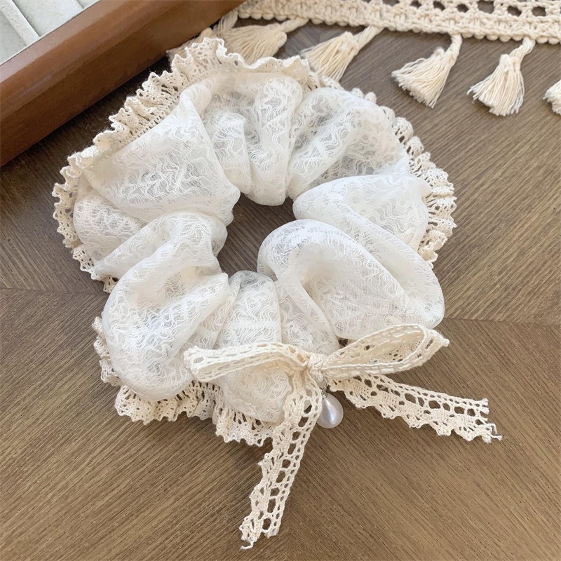 玫瑰花網紗大腸髮圈 蕾絲髮圈 刺繡花髮圈 FA032-規格圖5