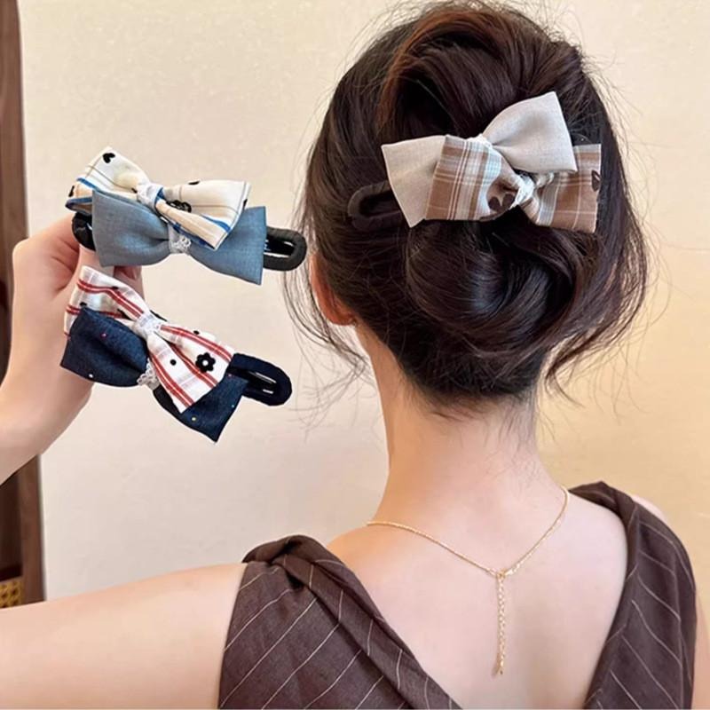 蝴蝶結盤髮夾 布藝鴨嘴夾 書院風一字夾 HB120-細節圖2
