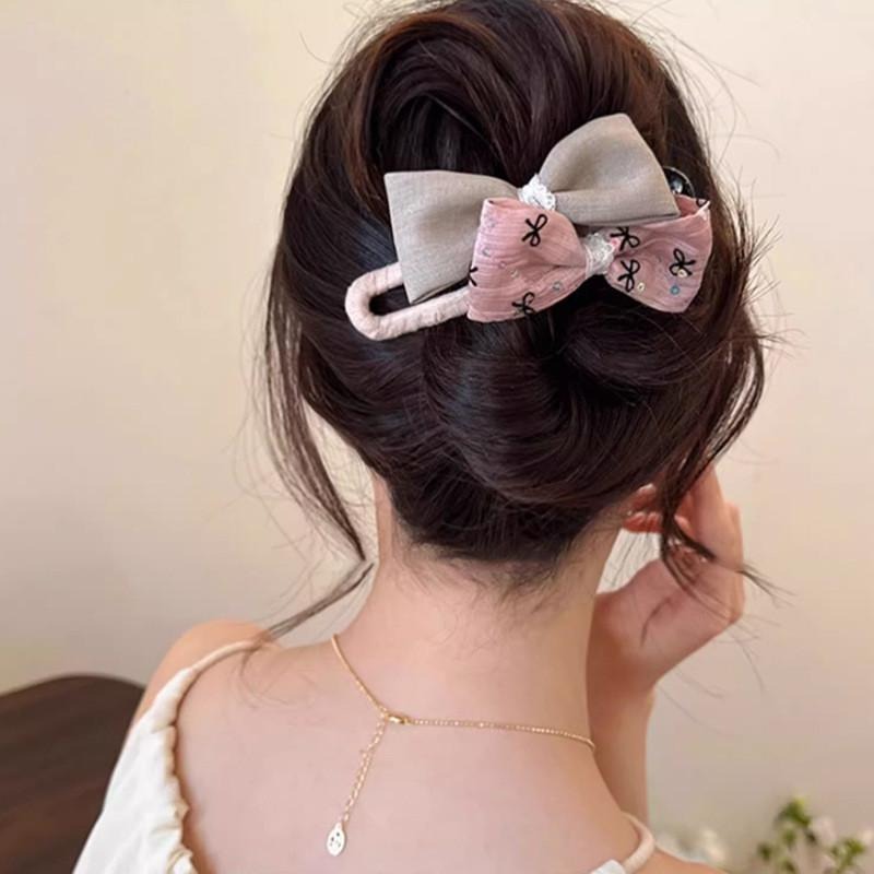 蝴蝶結盤髮夾 布藝鴨嘴夾 書院風一字夾 HB120-細節圖5