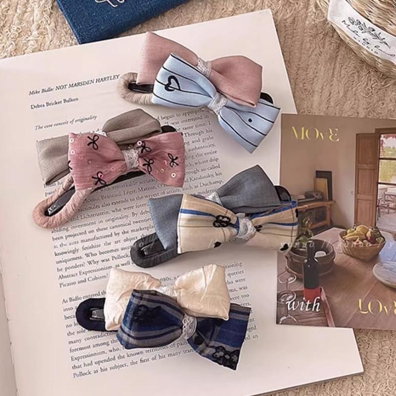 蝴蝶結盤髮夾 布藝鴨嘴夾 書院風一字夾 HB120-細節圖7