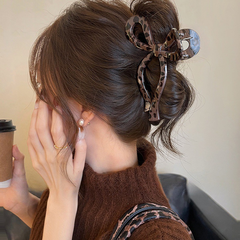 豹紋蝴蝶結鯊魚夾 大抓夾 方形髮飾 大號腦勺夾 4款可選-規格圖5