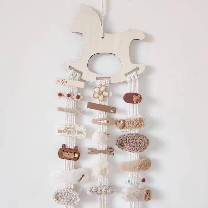 台灣現貨 ins歐風雲朵髮夾收納整理 木馬髮帶收納整理 原木色-細節圖4