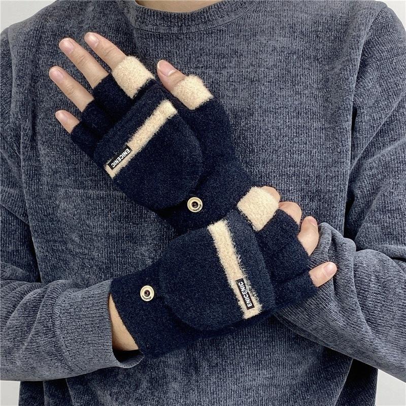 男大人跳色翻蓋手套 半指手套 全指手套 2用手套 保暖手套 WA027-細節圖7