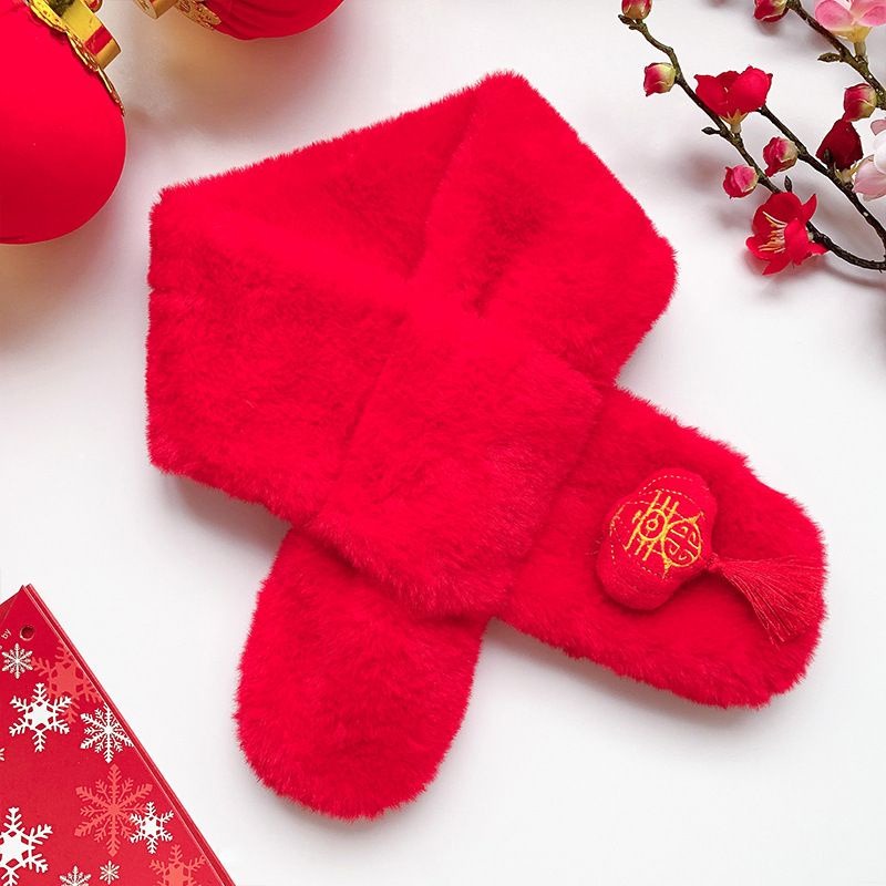 台灣現貨 新年圍巾 紅色圍巾 冬季圍巾 加厚圍巾 毛絨圍巾-規格圖6