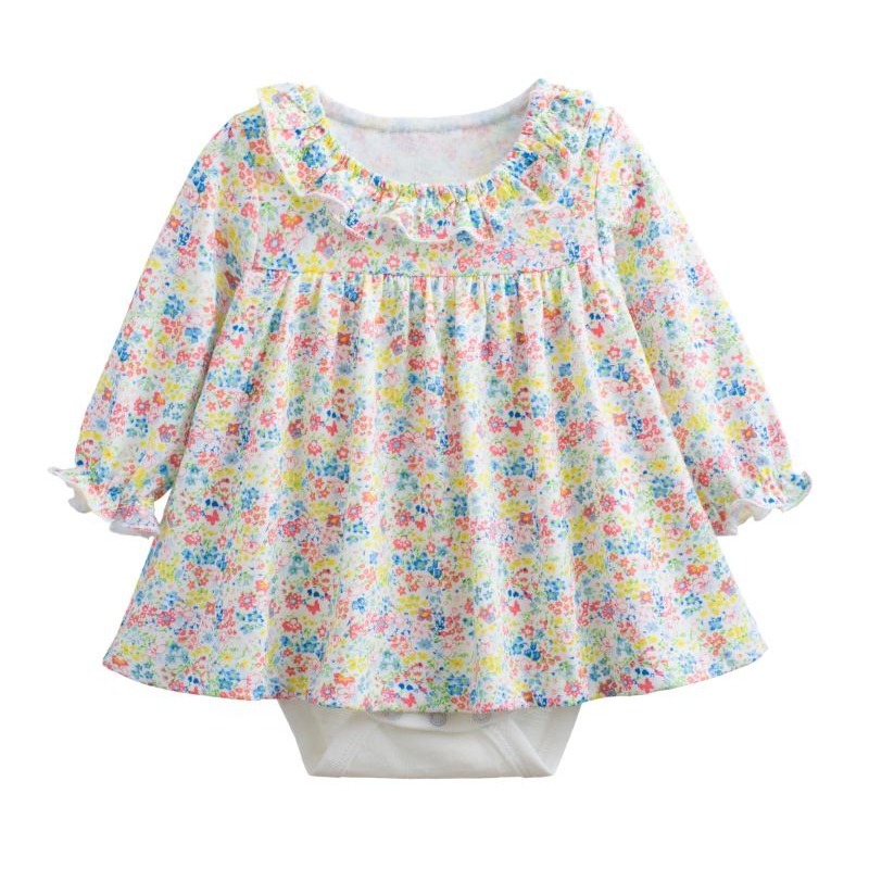 5折出清~台灣現貨 秋款純棉碎花幾何裙式連身衣-6m/9m/24m-規格圖2