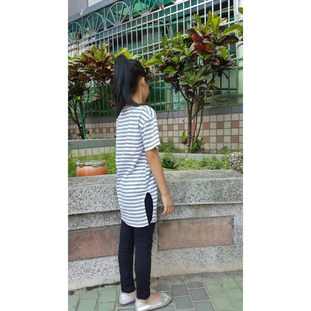 5折出清~台灣現貨 短T 中大童短袖上衣 長版上衣 親子短袖上衣 親子裝 條紋上衣-140/150/160/170-細節圖6