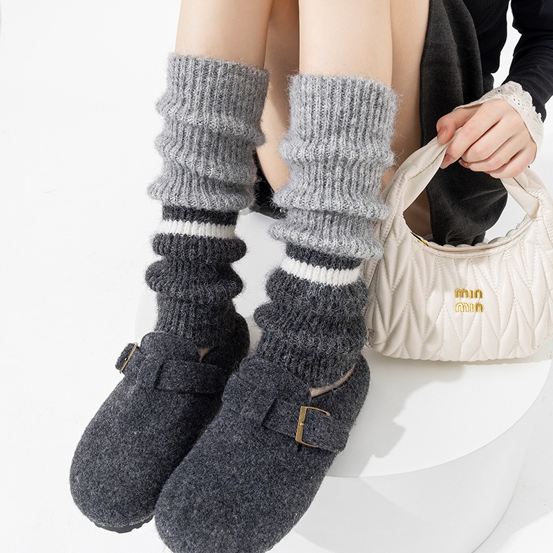 混羊毛拚色長襪套 冬季保暖襪套 小腿襪套 WA040-細節圖3